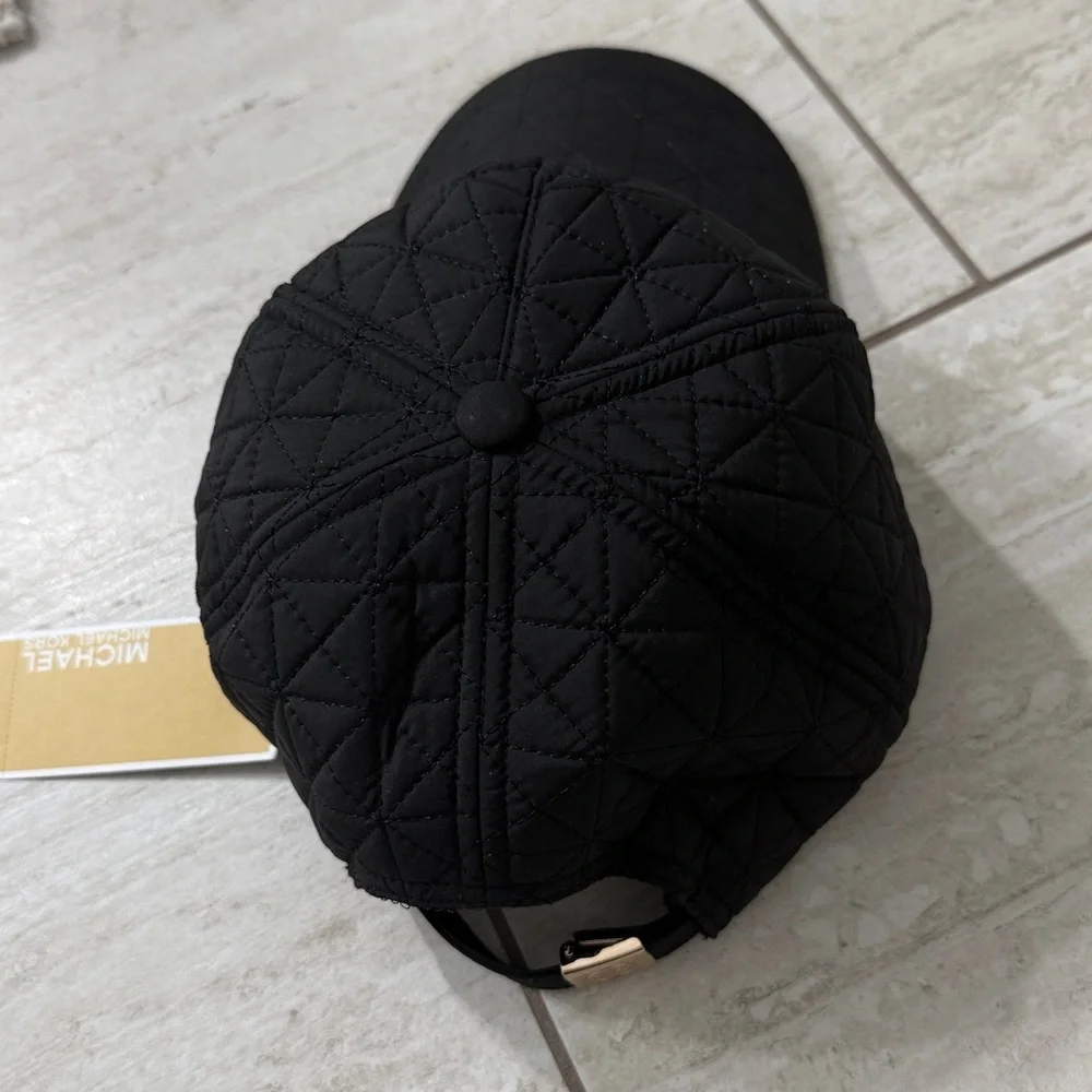 Michael Kors Black Quilted Baseball Cap with Gold MK logo button..nwt.Ladies - Picture 7 of 7